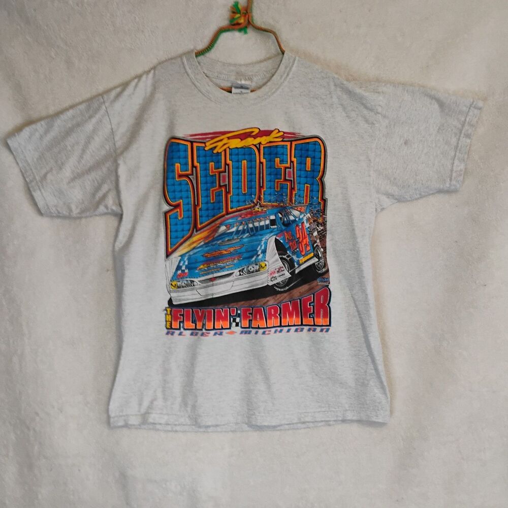 Vintage Frank Seder Flyin Farmer Racing T Shirt XL Dirt Late Model Michigan 90s